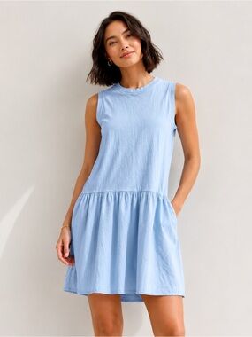 Universal Thread Cotton Blue Sleeveless Tiered Mini Dress XL Pockets